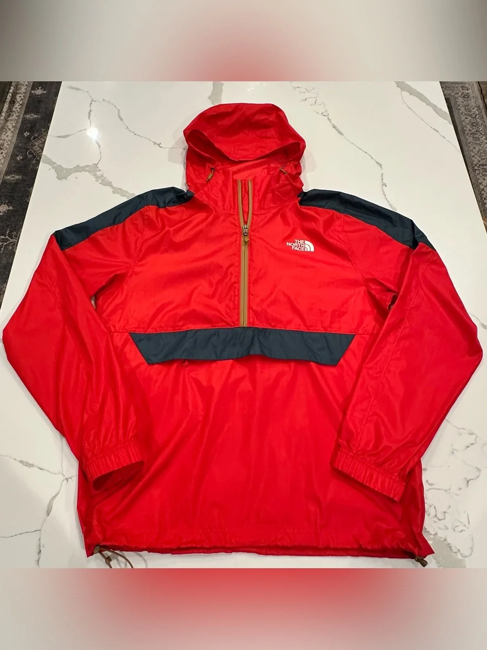 The North Face Windwall Anorak Jacket Mens M Red Navy Half Zip Windbreaker Gorp